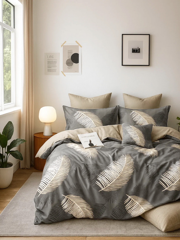 Pościel ciemna szara w piórka 200x220 4 el. Paraiso C-122