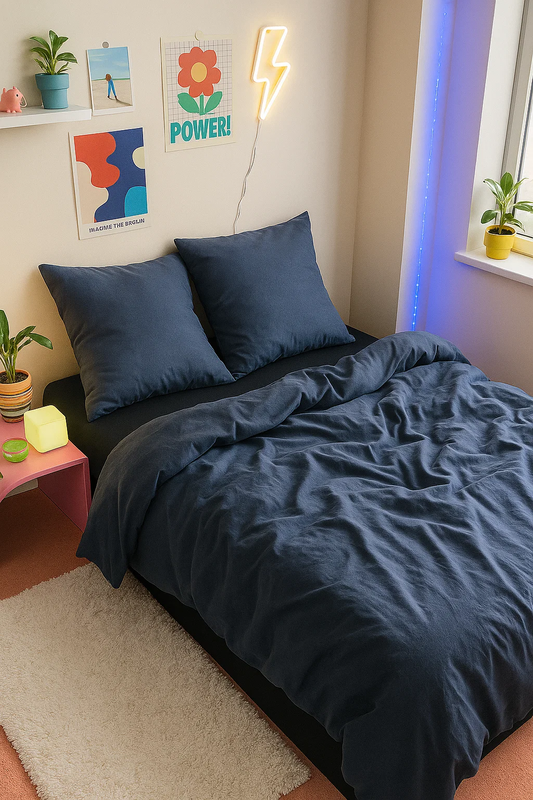 Pościel granatowa jednokolorowa gładka 200x220 3 el. Midnight F18