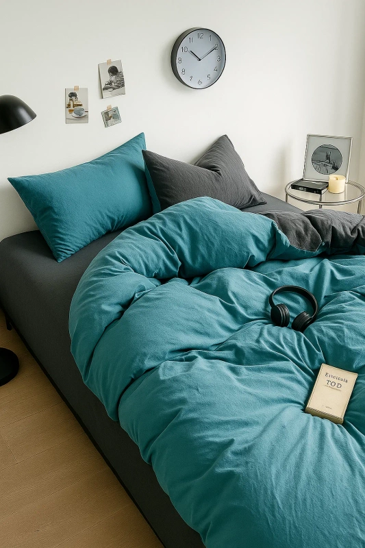 Pościel niebieska ciemna szara 200x220 3 el.