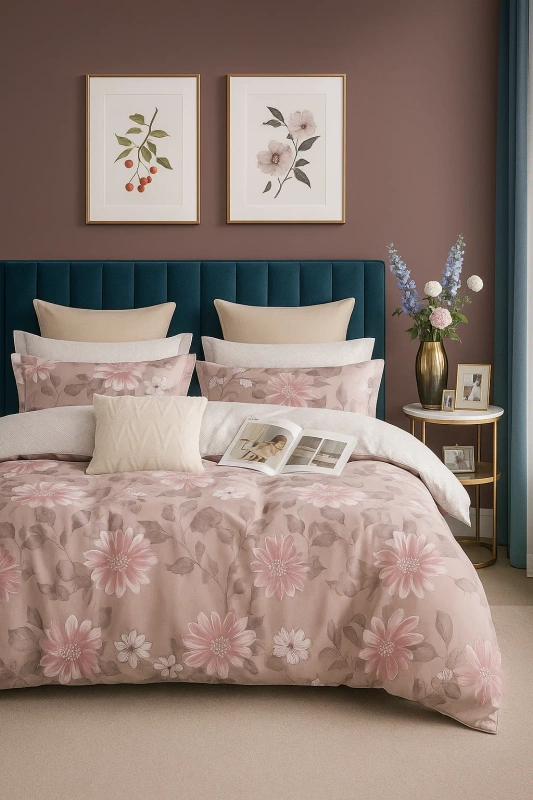 Pościel flanelowa gruba zimowa ciepła w kwiaty Rosalia 160x200 3 el. A-040