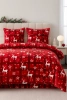 Pościel pluszowa zimowa miś świąteczna czerwona w kratę i reniferki 200x220 3 el.