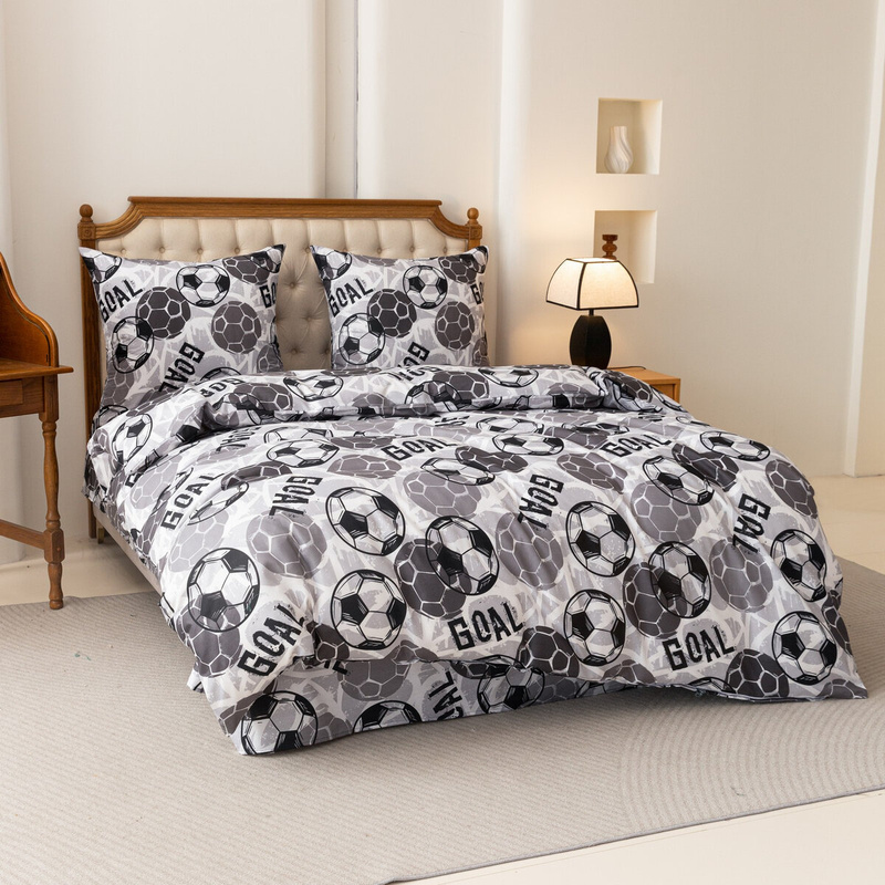 Pościel szara w piłki Football 160x200 4 el.