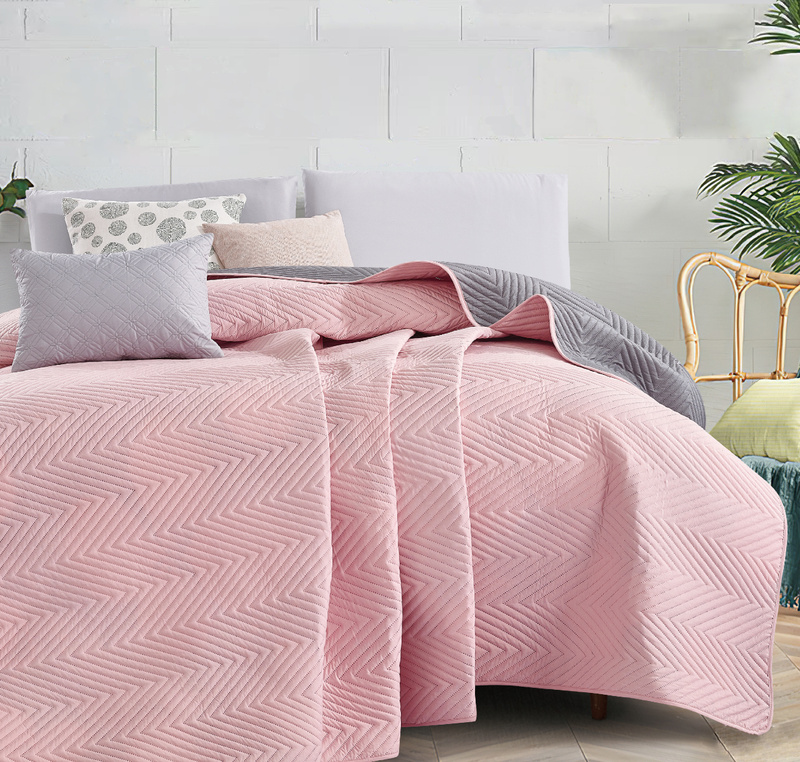 Narzuta ozdobna dwustronna DIAMOND 220x240 szara w kwiaty - różowa F011