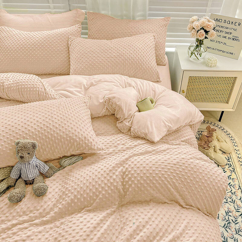 Pościel pluszowa zimowa miś w kropki 3D 200x220 3 el. MINKY ciepła beżowa nr512