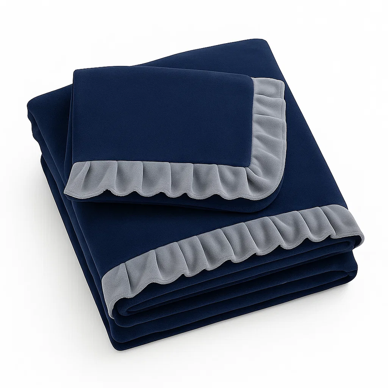 Pościel pluszowa z falbanką zimowa miś 200x220 3 el. granatowo-szara nr448