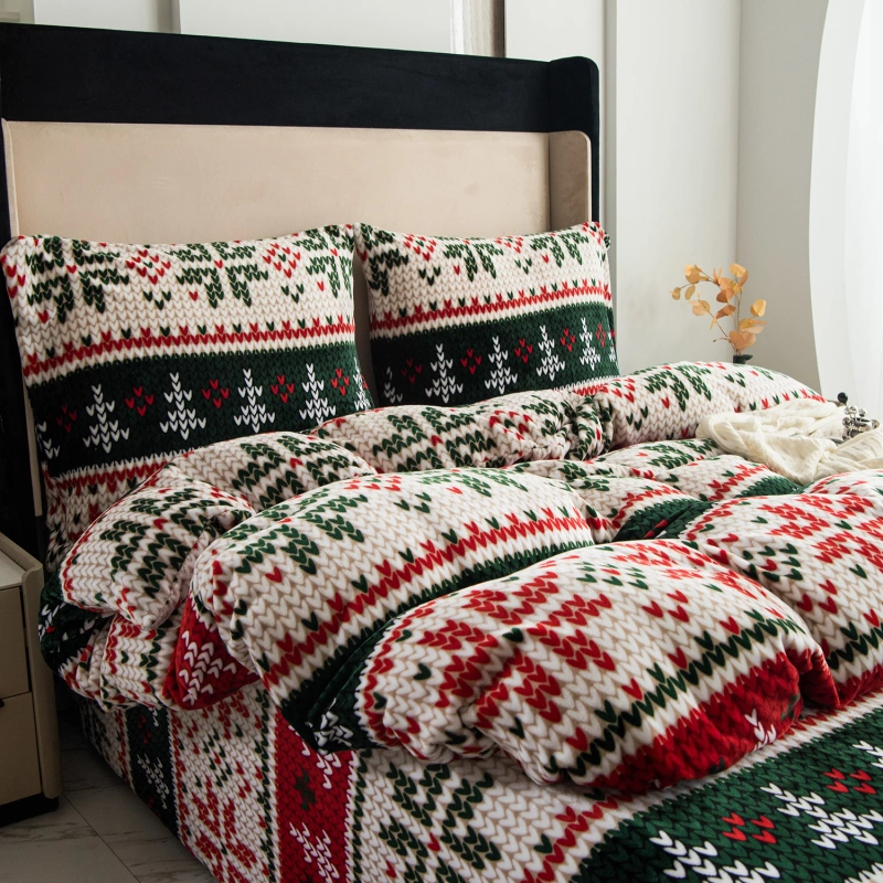 Pościel pluszowa zimowa miś świąteczna 200x220 3 el. wzór sweterka