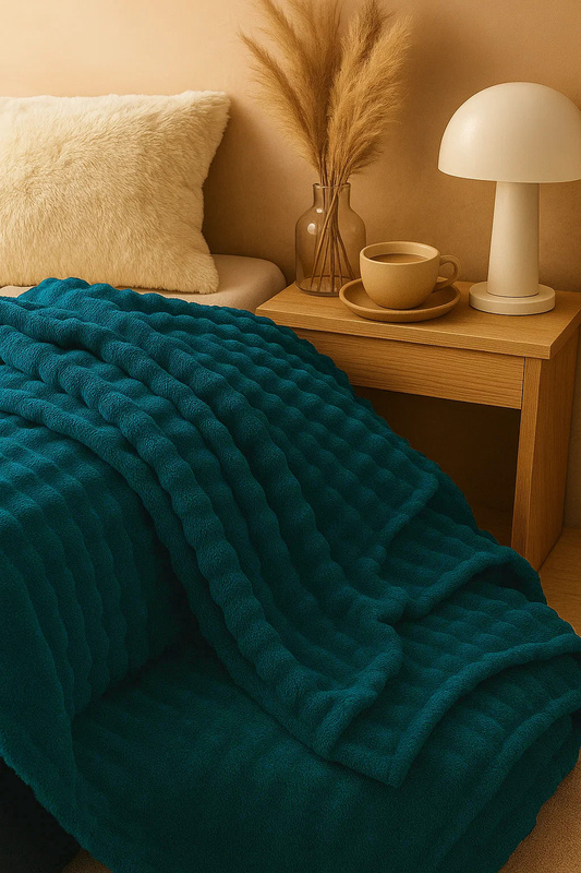 Koc pluszowy bąbelkowy 3D BUBBLE 200x220 niebieski