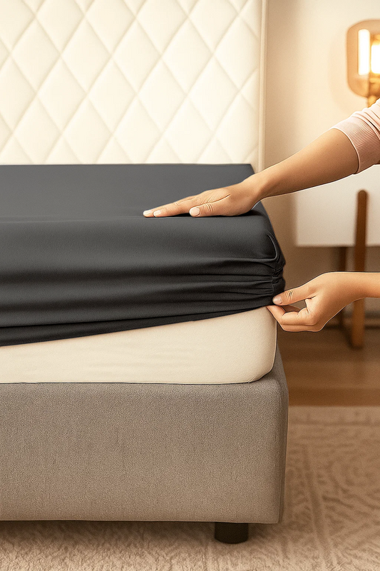 Prześcieradło z gumką bawełniane grafitowe 140x200