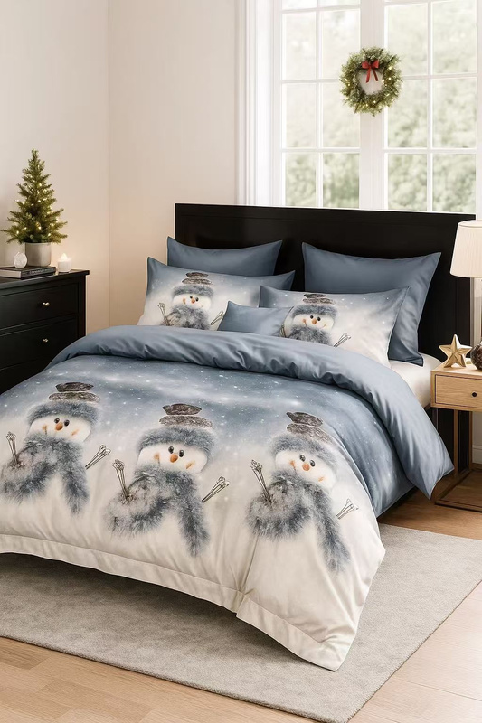 Pościel świąteczna błękitna 200x220 4 el. C-99