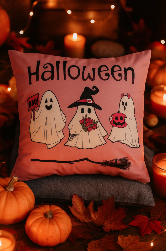 Poszewka na poduszkę Halloween różowa w duszki 40x40 PINK GHOSTS