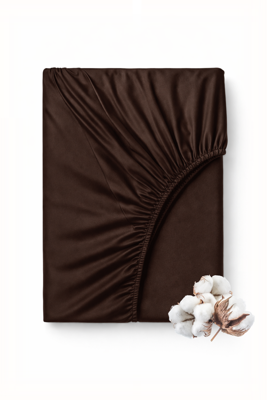 Prześcieradło z gumką bawełniane czekoladowe brązowe 160x200
