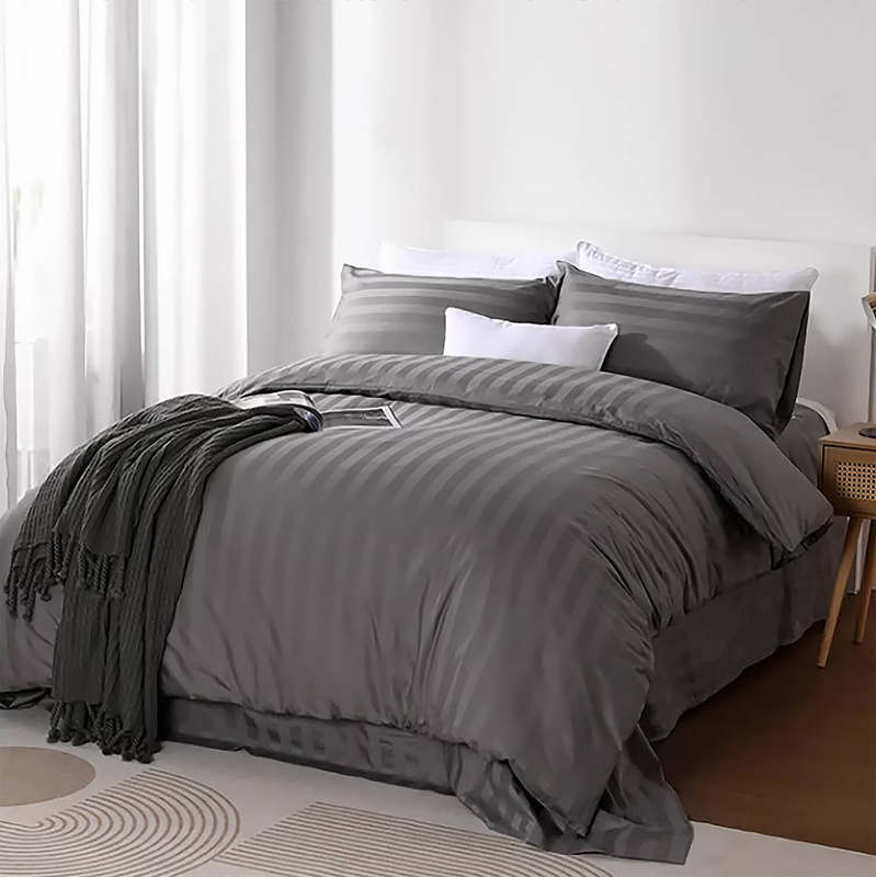 Pościel w pasy grafitowa 200x220 3 el. Kim Grafit