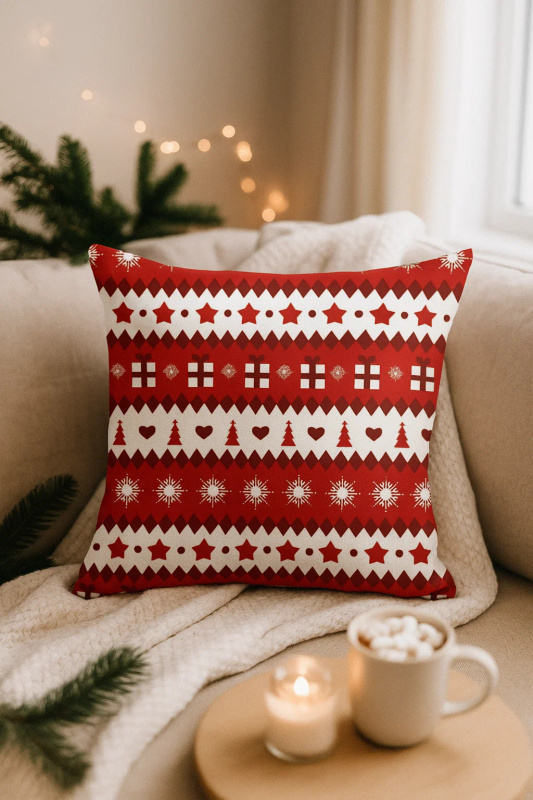 Poszewka na poduszkę świąteczna czerwono-biała 45x45