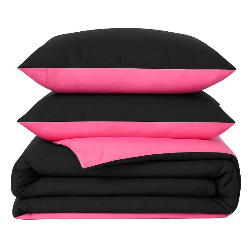 Pościel czarno-różowa dwukolorowa gładka 200x220 3 el. Blackpink F13