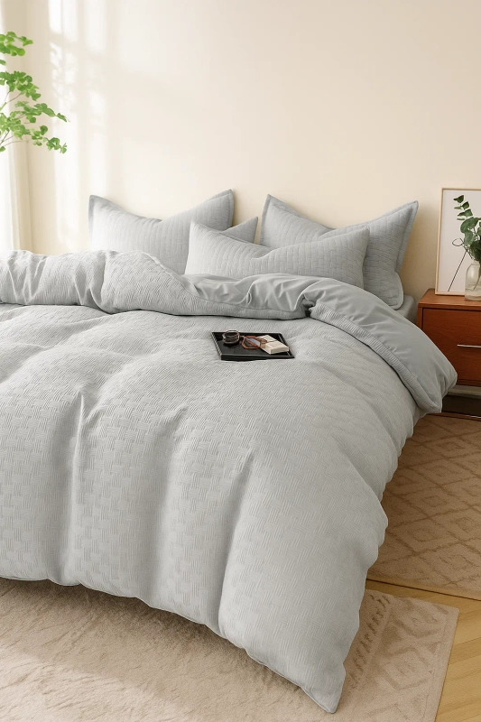 Pościel żakardowa kora wafelkowa jasna szara 200x220 3 el.