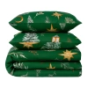 Pościel świąteczna zielona w choinki 160x200 3 el. 