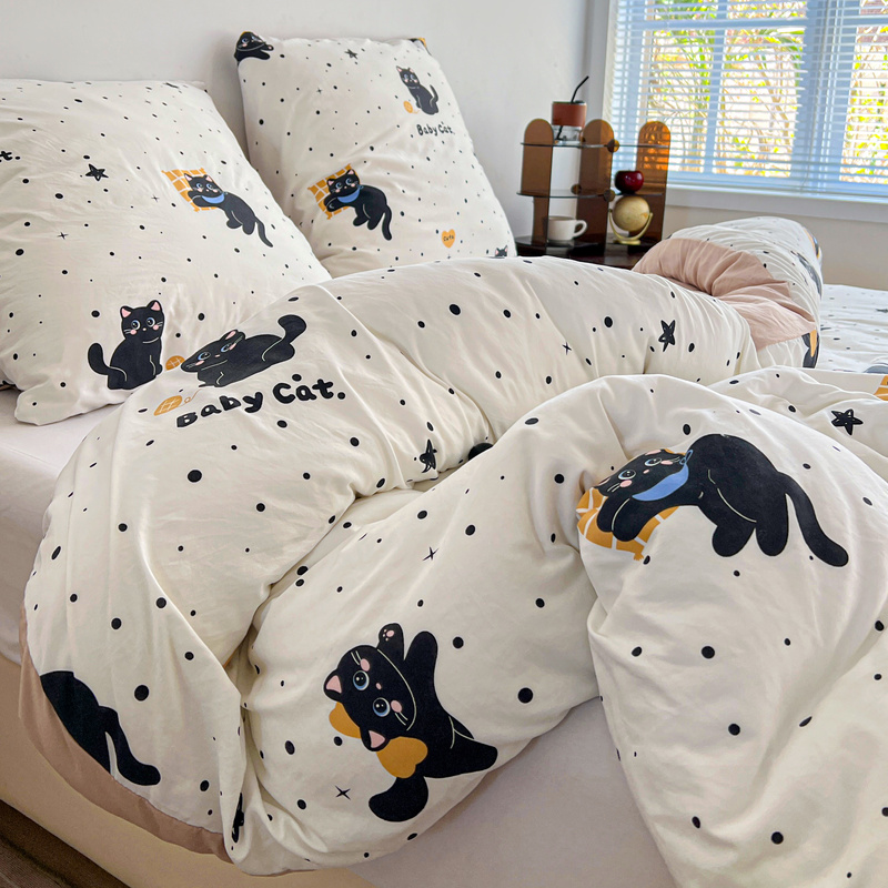 Pościel biało-różowa w kotki 160x200 3 el. Kitten F5