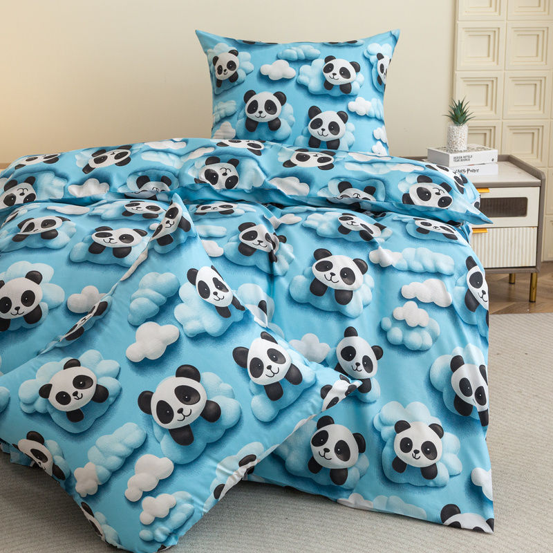 Pościel dziecięca niebieska w pandy 140x200 2 el.