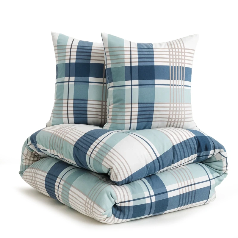 Pościel biało niebieska w kratę 160x200 3 el.