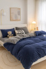 Pościel pluszowa welurowa zimowa miś gładka 200x220 3 el. granatowa - szara