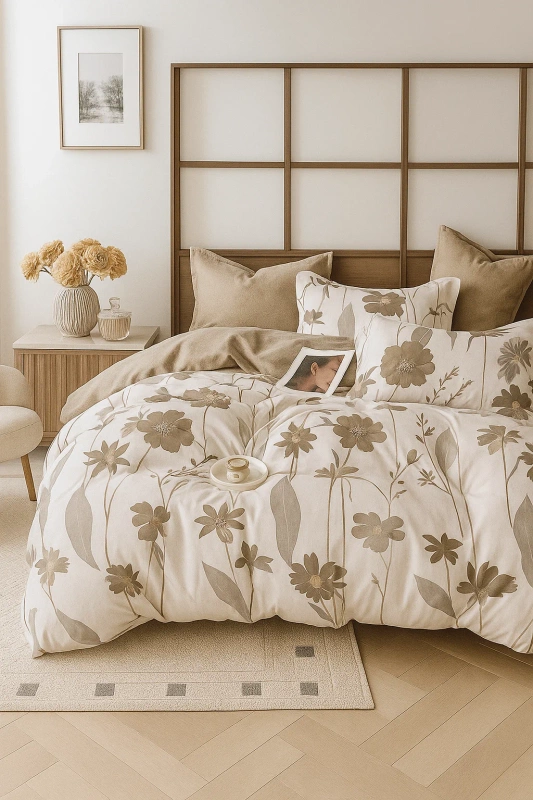 Pościel flanelowa gruba zimowa ciepła w kwiaty Allende 200x220 4 el. A-038