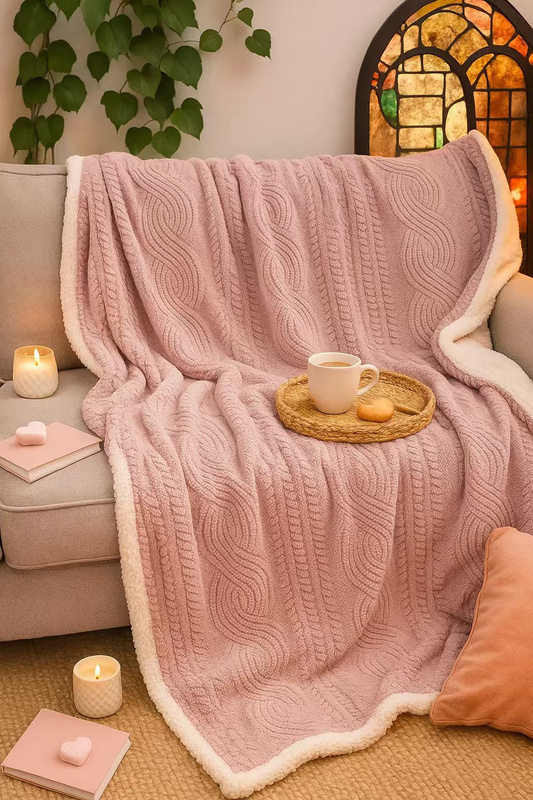 Koc pluszowy narzuta EDEN 200x220 z barankiem różowy