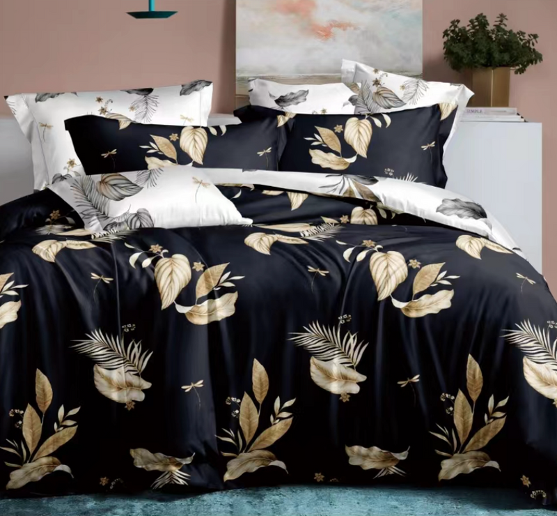 Pościel czarno-biała w liście 160x200 3 el. Sabinas C-117