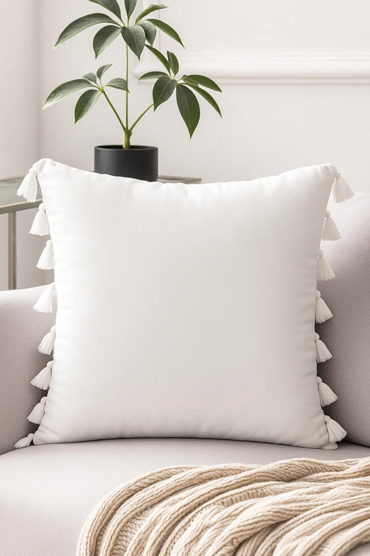 Poszewka dekoracyjna z frędzlami 40x40 biała