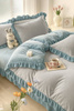 Pościel pluszowa z falbanką zimowa miś 160x200 3 el. szaro-błękitna nr443