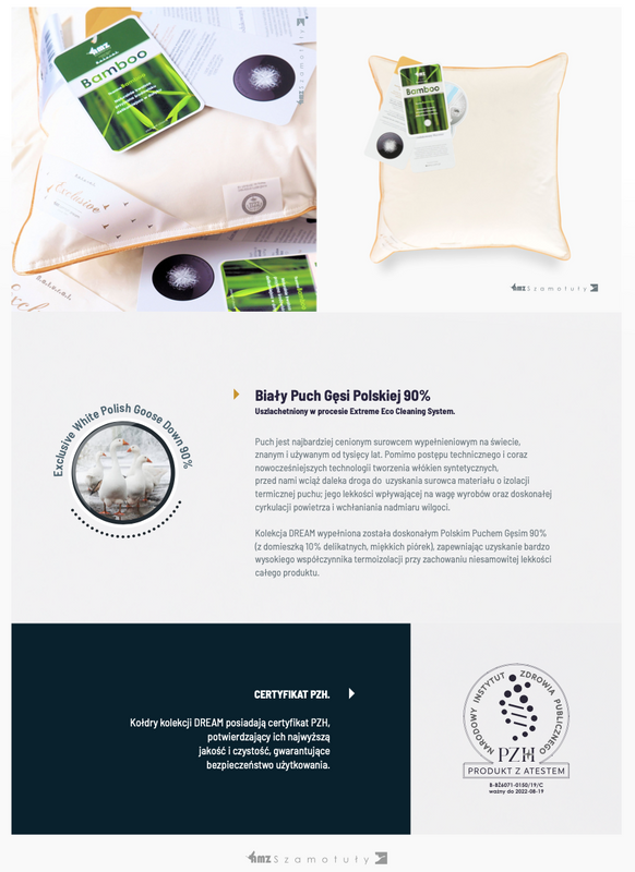 Kołdra 180x200 letnia bambusowa puchowa naturalna antyalergiczna DREAM