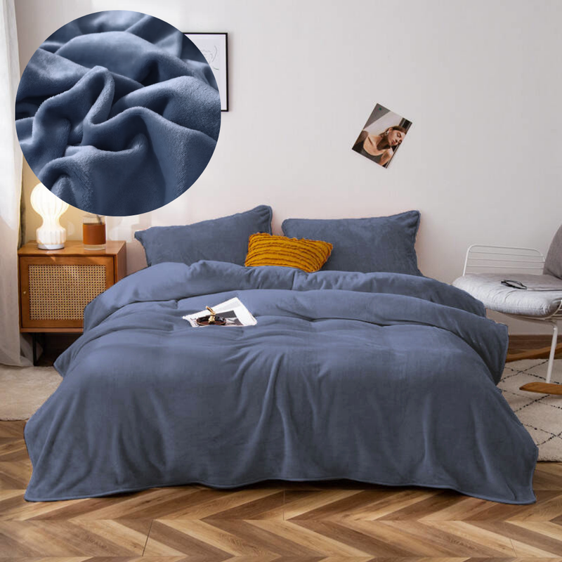 Pościel pluszowa zimowa miś gładka 160x200 3 el. niebieskoszara