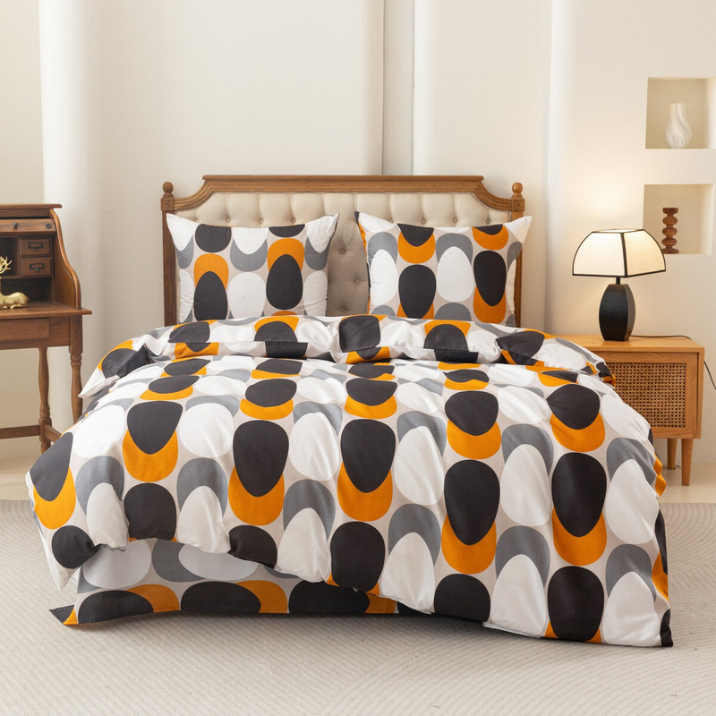 Pościel geometryczna szaro - pomarańczowa Orange 200x220 4 el.