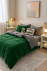 Pościel pluszowa welurowa zimowa miś gładka 200x220 4 el. butelkowa zielona - szara
