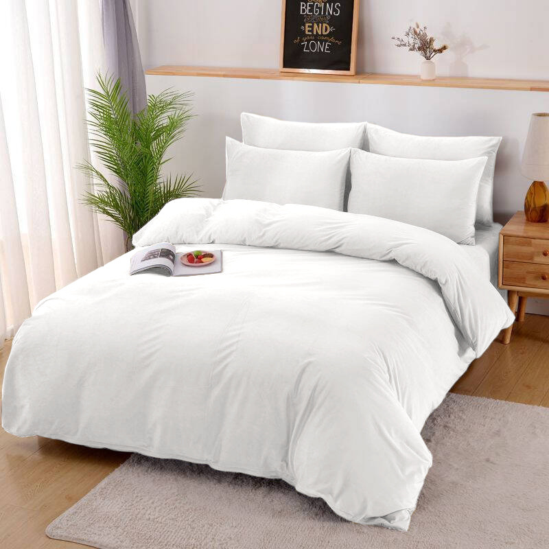 Pościel pluszowa zimowa miś gładka 160x200 3 el. biała K013