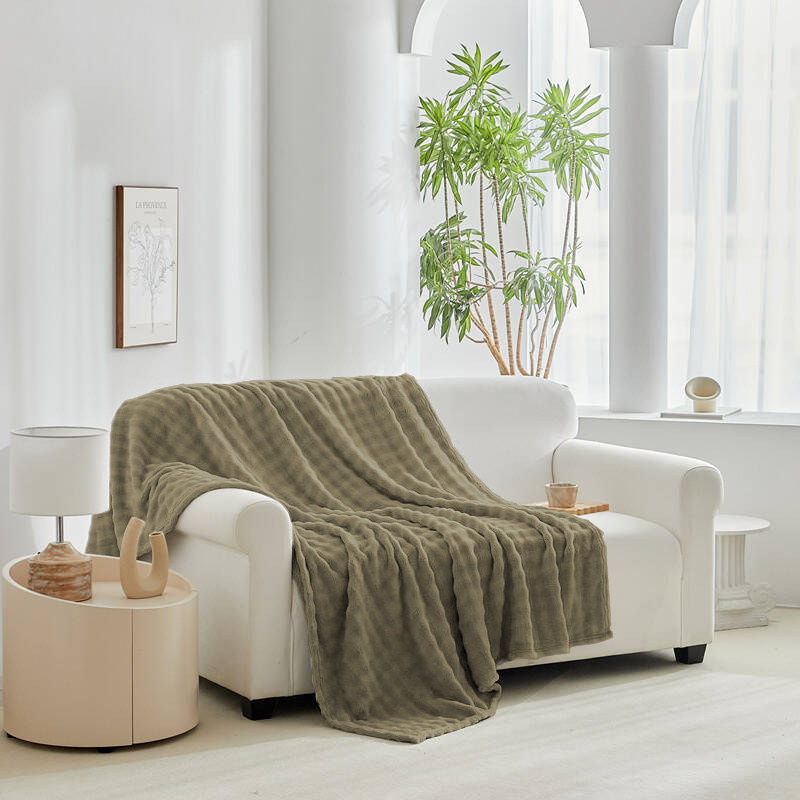 Koc pluszowy bąbelkowy 3D BUBBLE 200x220 khaki