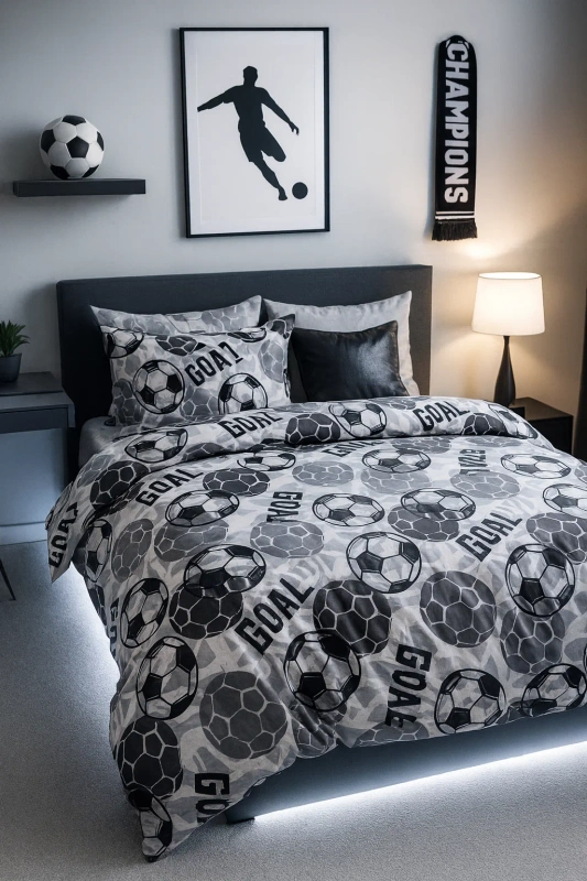 Pościel szara w piłki Football 160x200 4 el.
