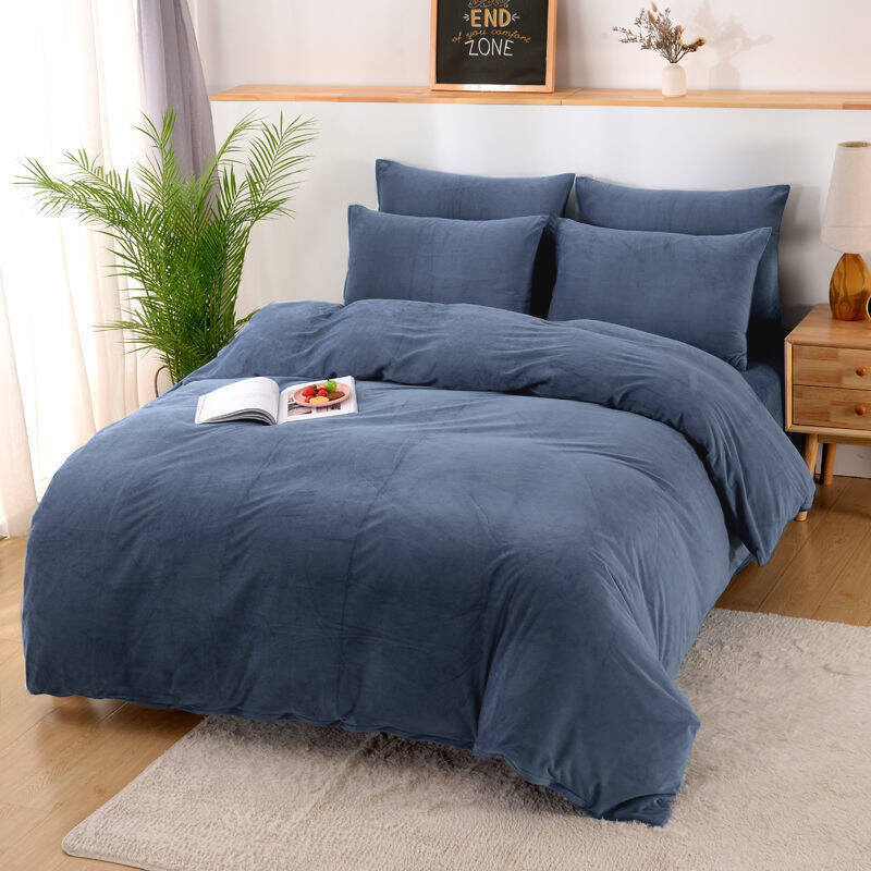 Pościel pluszowa zimowa miś gładka 160x200 3 el. niebieskoszara