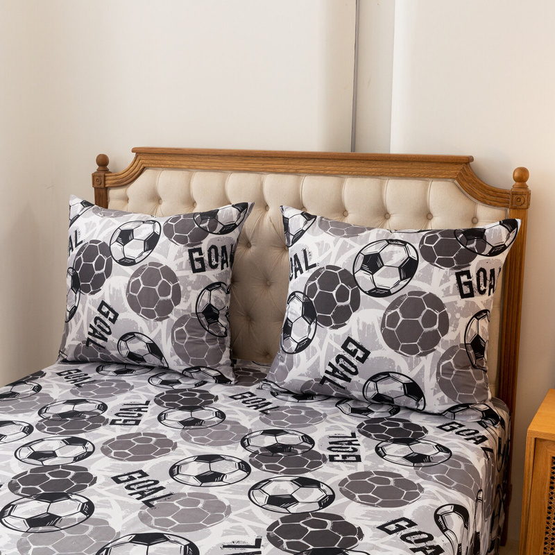 Pościel szara w piłki Football 160x200 4 el.