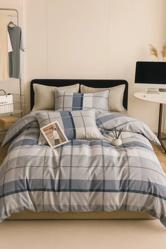 Pościel flanelowa gruba zimowa ciepła w kratę Vallarta 160x200 3 el. A-041