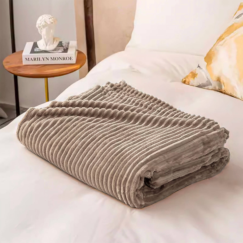 Koc pluszowy duży rozmiar ciepły 220x240 jasny brązowy zimowy