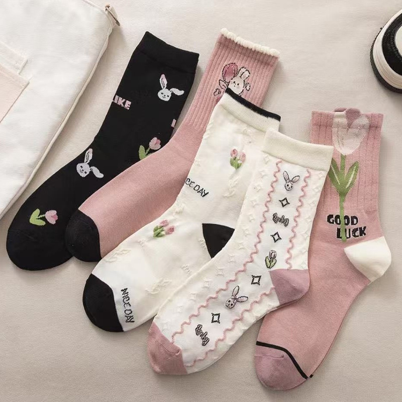 5-pak Skarpetki bawełniane damskie FLORAL BUNNY 39-42