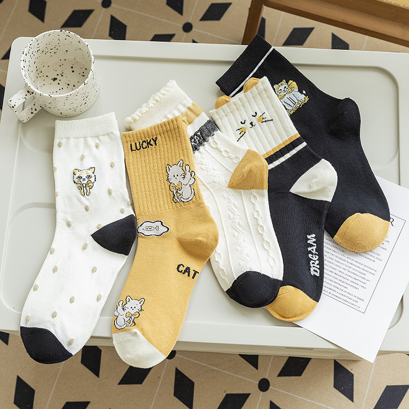 5-pak Skarpetki bawełniane damskie LUCKY CAT 39-42