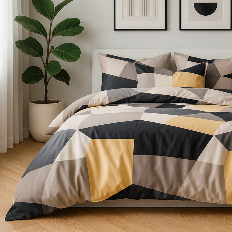 Pościel szaro-żółta geometryczna 160x200 4el nr396