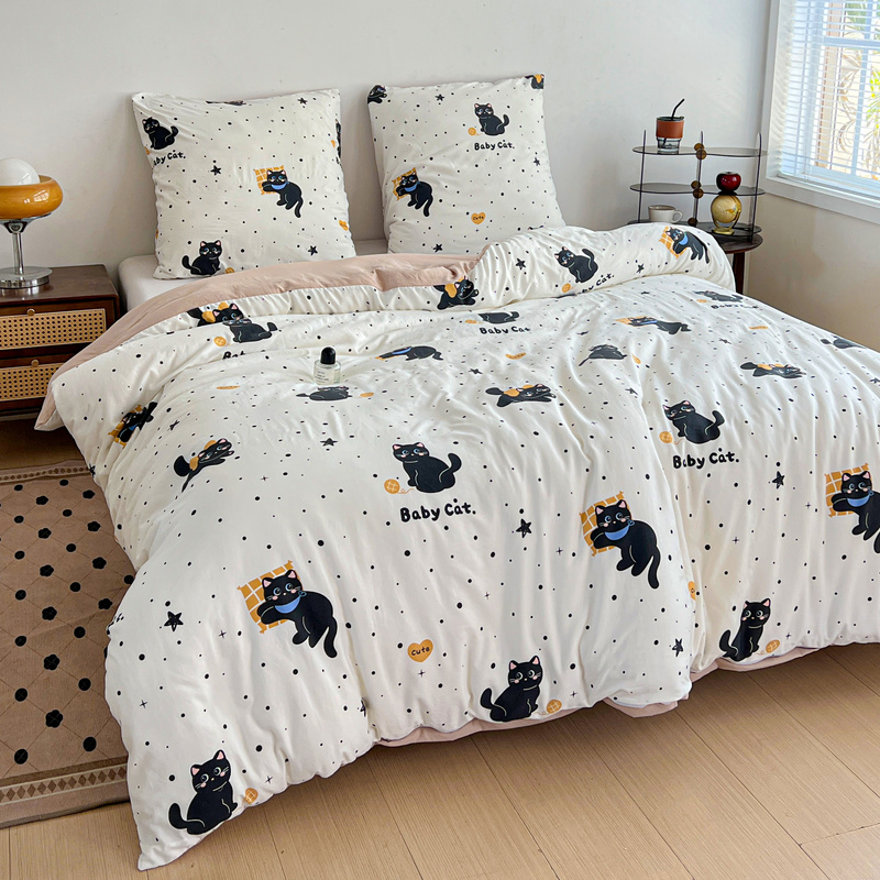 Pościel biało-różowa w kotki 200x220 3 el. Kitten F5