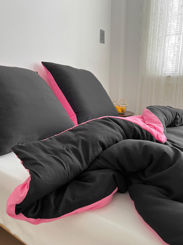 Pościel czarno-różowa dwukolorowa gładka 160x200 3 el. Blackpink F13