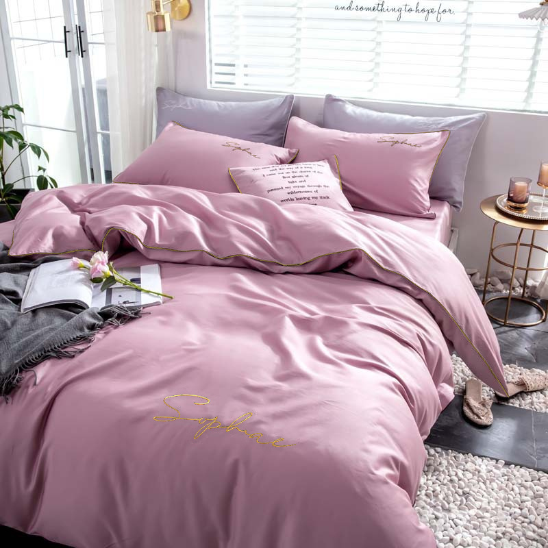 Pościel różowa ze złotym zdobieniem lamówka 160x200 3 el. FHL2649