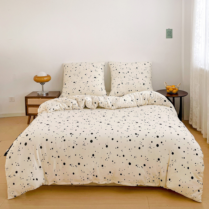Pościel biała w kropki i groszki 160x200 3 el. Dots F15