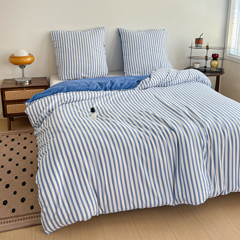 Pościel biało-błękitna w pasy 200x220 3 el. Marine F6