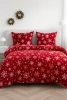 Pościel pluszowa zimowa miś świąteczna czerwona w śnieżynki 200x220 3 el.