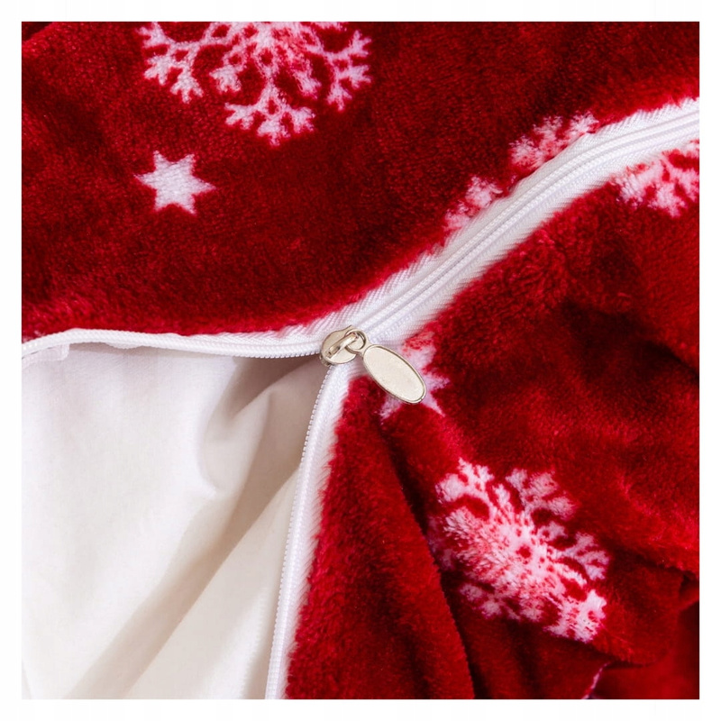 Pościel pluszowa zimowa miś świąteczna czerwona w śnieżynki 200x220 3 el.